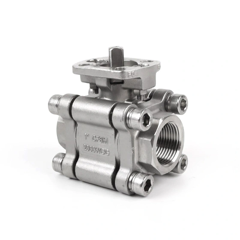 Válvula de esfera 3PC 2000WOG com base ISO 5211 para atuador