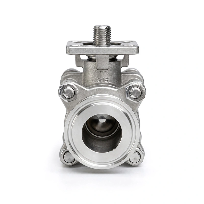 Válvula de esfera tri-clamp totalmente encapsulada 3PC com almofada de montagem ISO 5211